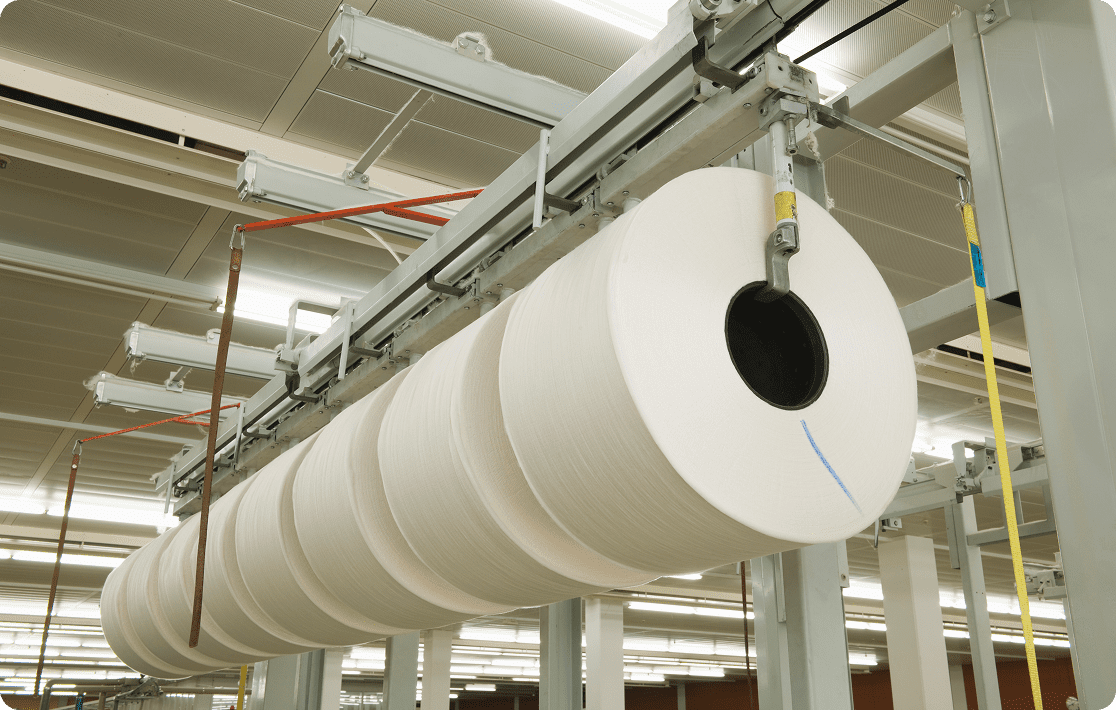 Large paper rolls in a factory