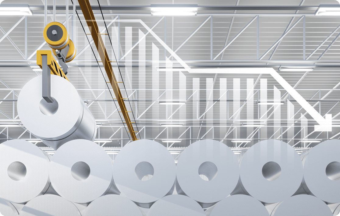 Paper rolls in industrial warehouse
